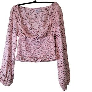 Princess Polly Top Smocked Long Sleeve Crop Balloon Sleeve Spring  Sz 4